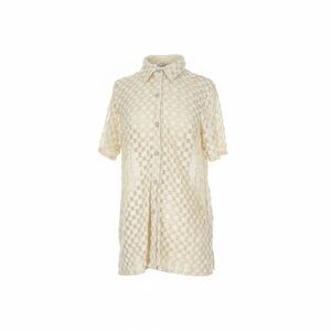 Chic Cream Checkered Sheer Button Down Shirt